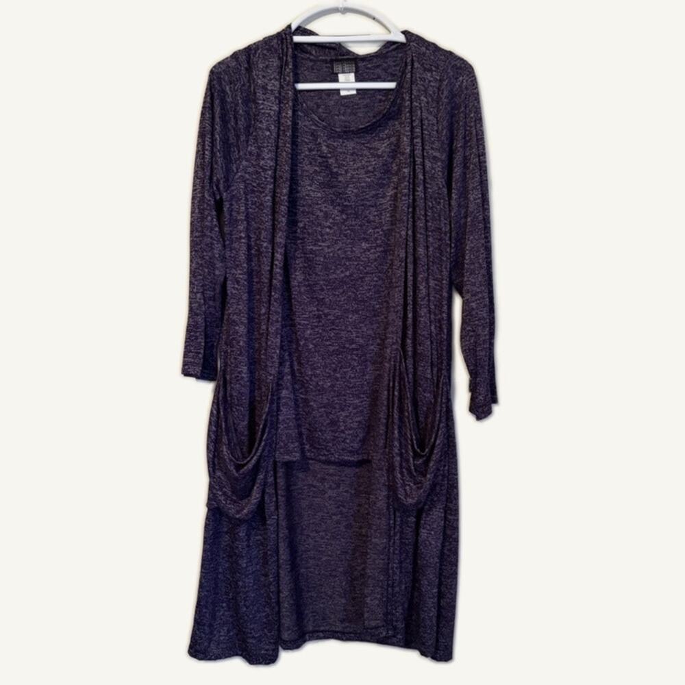 First Glance Purple Heathered Knit Tank Top & Cardigan Set XL Made in USA